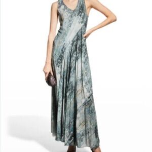 JOHNNY WAS “Bethia” Silk Maxi Slipdress in Shades of Green, Gray, & Gold
